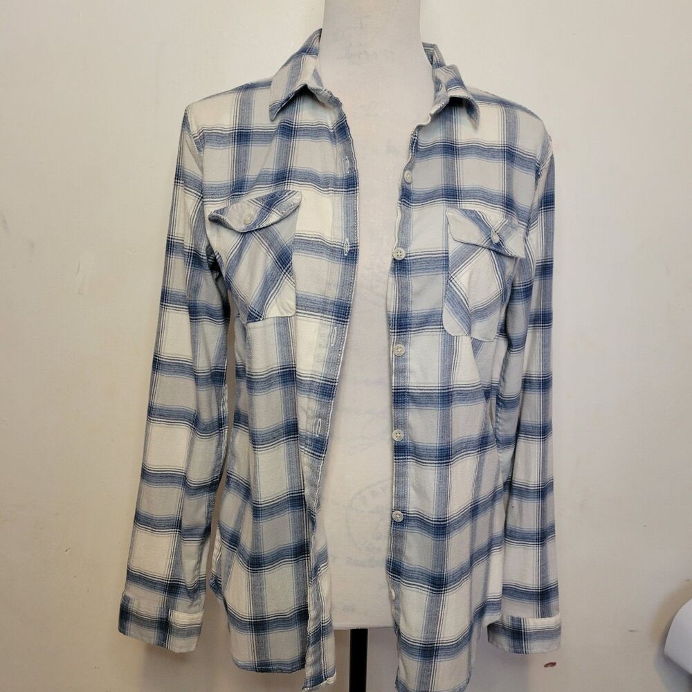 Eddie Bauer Women’s M Blue White Plaid Button Front Shirt Long Sleeve Flannel...